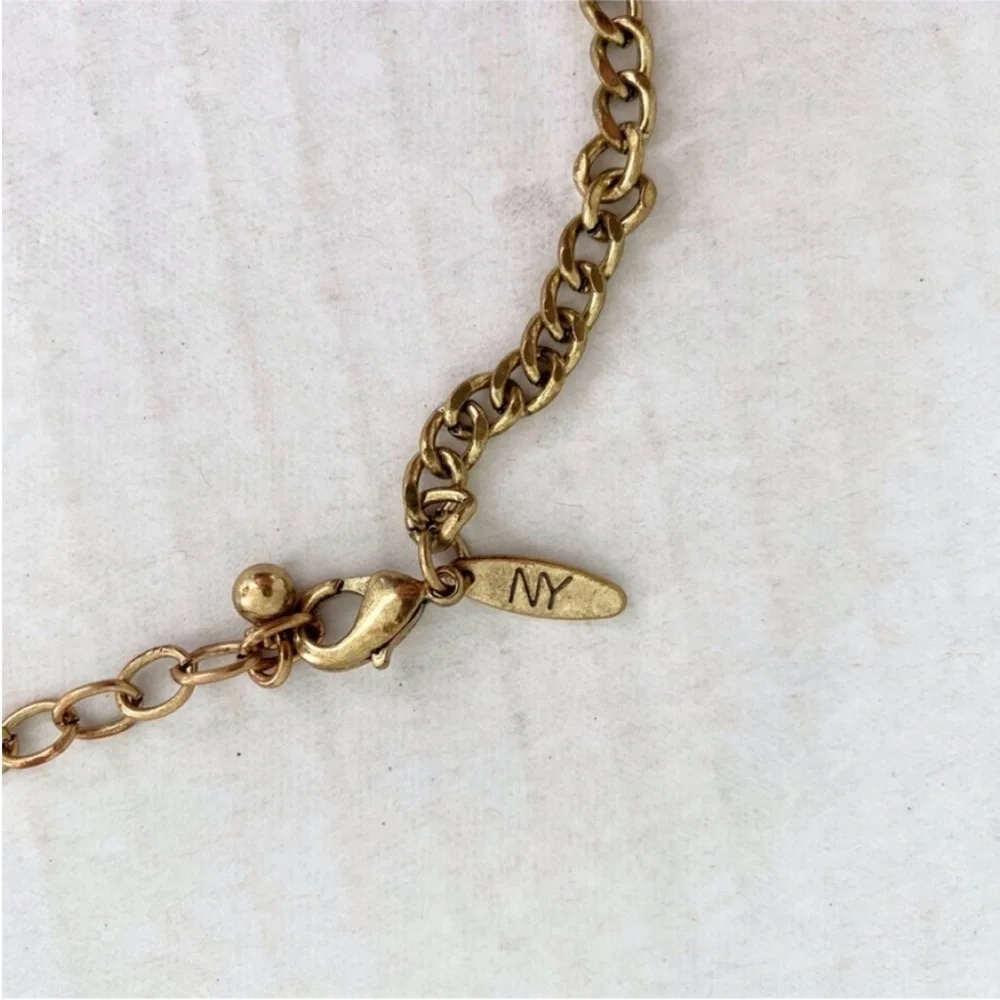 New York & Co Pink Rhinestone Gold Tone Necklace